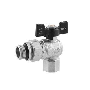 Кран-американка шаровой угловой Kroner 1/2" ВН PN40 бабочка, никелированный фото
