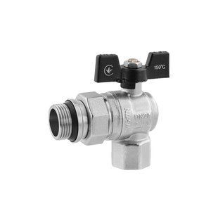 Кран-американка шаровой угловой Kroner 3/4" ВН PN40 бабочка, никелированный фото