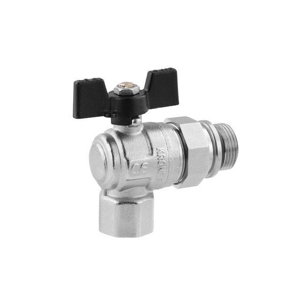 Кран-американка кульовий кутовий Kroner 3/4" ВЗ PN40 метелик, нікельований фото