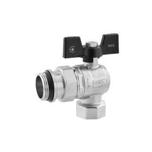 Кран-американка шаровой угловой Kroner 1" ВН PN40 бабочка, никелированный фото