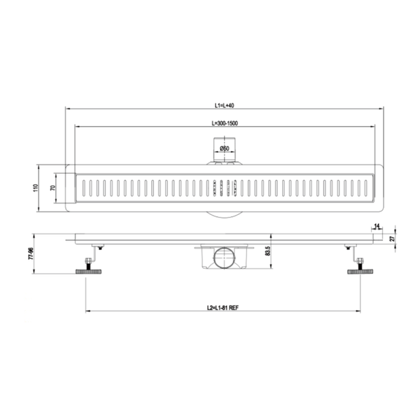 Трап душевой с поворотным сифоном ASG 06 INOX SS304L Double Lock 500х70 мм решетка под плитку (6557141) фото