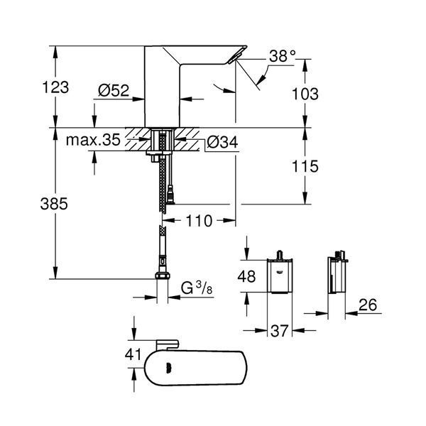 Смеситель бесконтактный для раковины Grohe Bau Cosmopolitan E 36451000 фото
