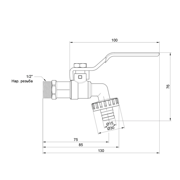 Кран для поливу 1/2" ЗР кульовий, латунний, штуцер + швидкоз'єм, Thermo Alliance SV140W15 фото