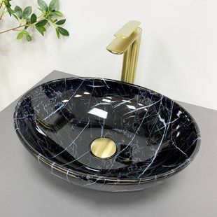Умивальник (раковина) VBI PARMA BLACK STONE GLOSSY накладний фото