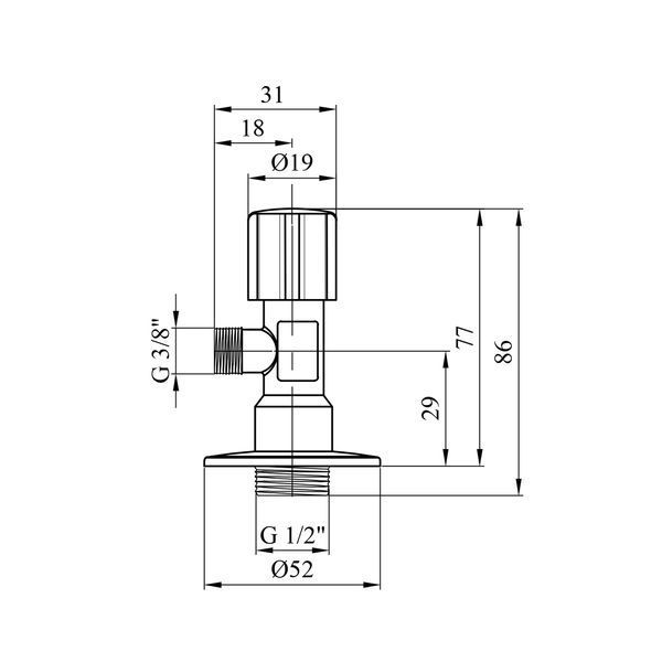 Кран приборный для подключения Karro 1/2"х3/8" НН хромированный KR-3019 фото