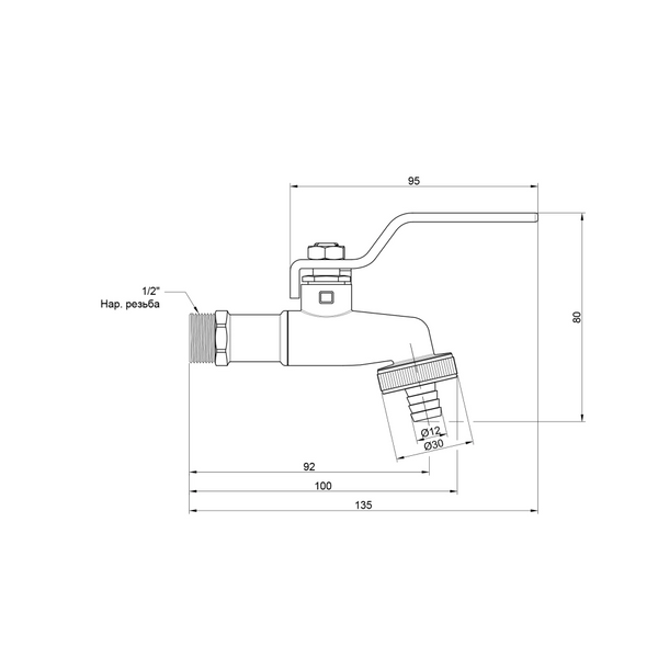 Кран для поливу 1/2" ЗР кульовий, посилений латунний, штуцер під шланг Thermo Alliance SD140W15 фото