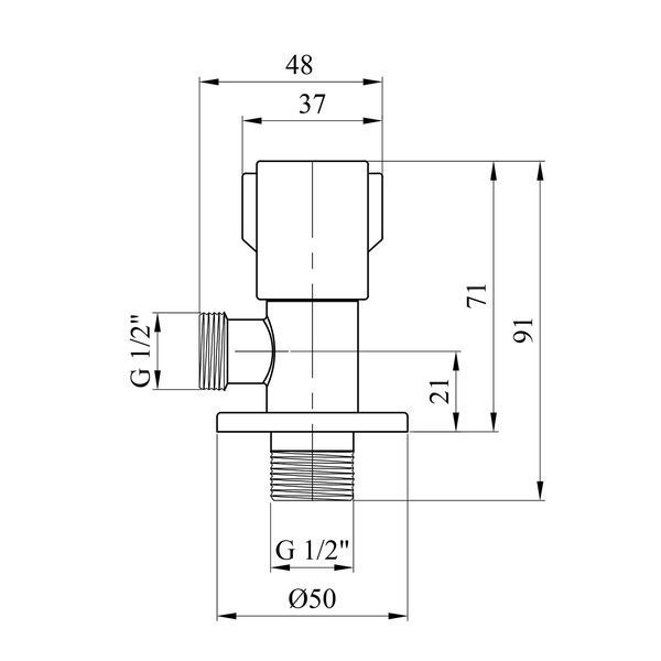 Кран приборный для подключения Karro 1/2"х1/2" НН хромированный KR-3127 фото
