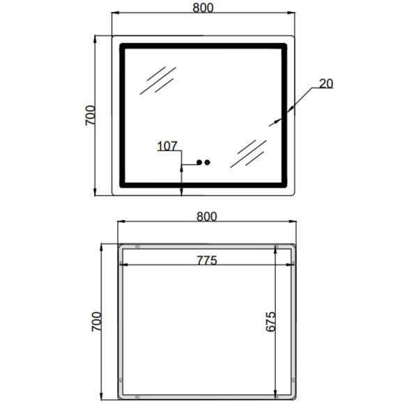 Дзеркало Qtap Mideya (MI2) 800х700 з LED-підсвічуванням Touch, з антизапотіванням, з димером, рег. яскравості QT2078NCF807048476 фото