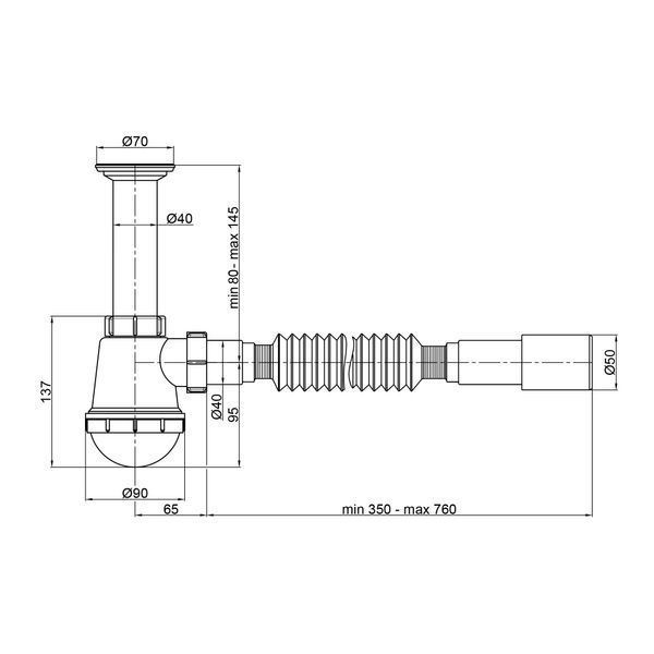 Сифон для кухонної мийки 70 мм (1 1/2") гофра 40/50 мм Lidz LK02 фото