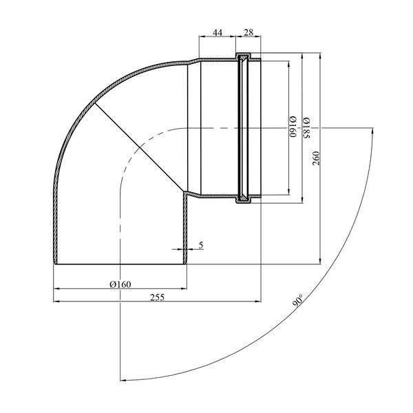 Коліно для зовнішньої каналізації Rozma 160х90&deg; фото
