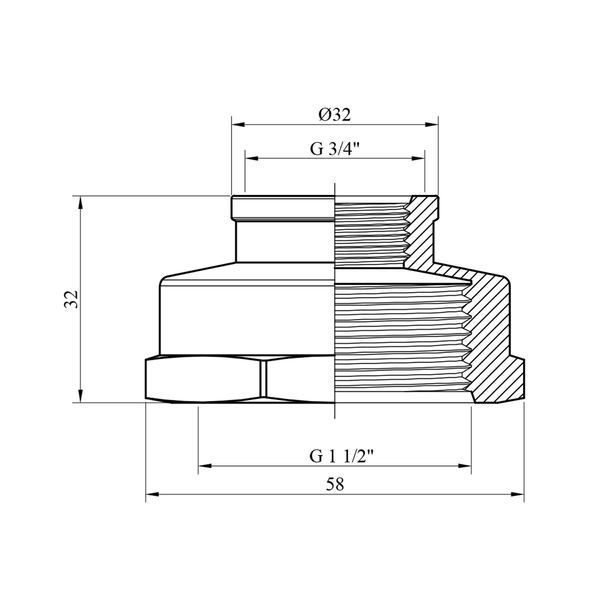 Муфта переходная Nikiforov 3/4"х1 1/2" ВВ никелированная фото