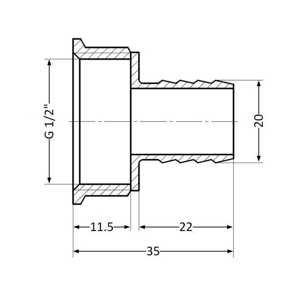 Штуцер для шланга 1/2"В х 20 мм латунный Thermo Alliance SD4261520 фото