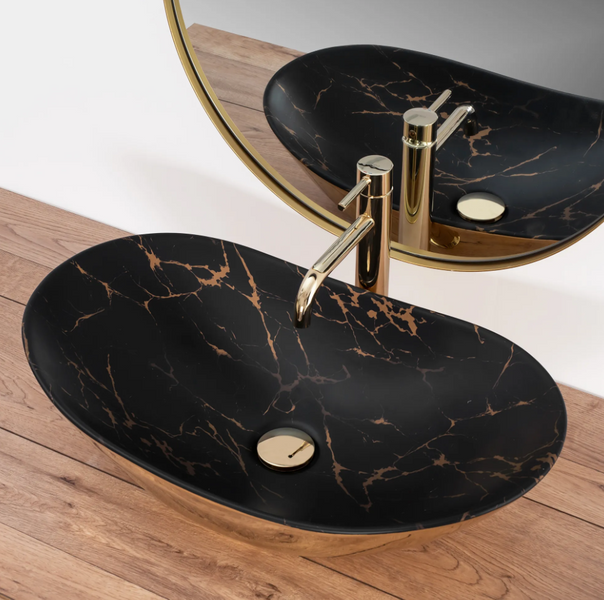 Умывальник (раковина) REA ROYAL IN BLACK MARBLE GOLD накладной фото