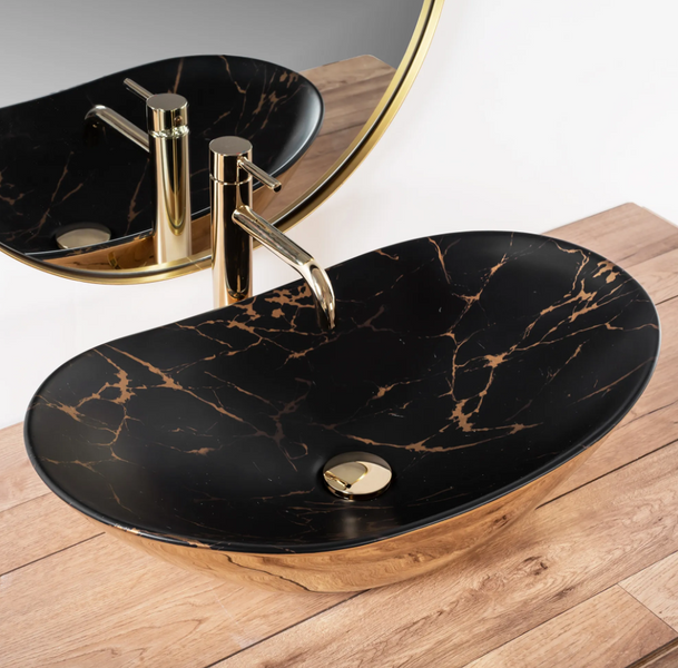 Умывальник (раковина) REA ROYAL IN BLACK MARBLE GOLD накладной фото