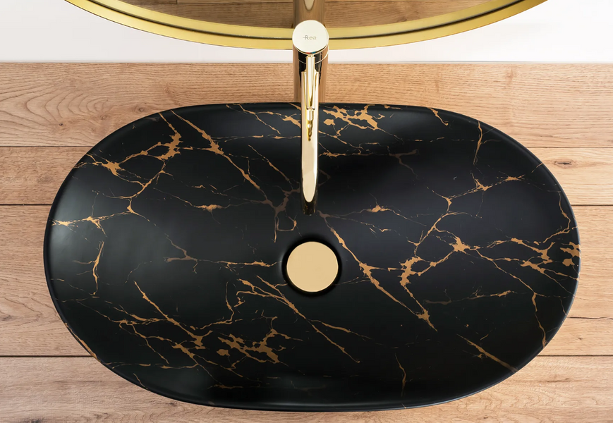 Умывальник (раковина) REA ROYAL IN BLACK MARBLE GOLD накладной фото