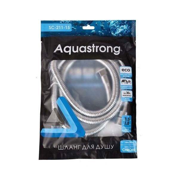Шланг для душа 175-200 см Aquastrong хром нержавейка растяжной,  1.75-2.0 м (SCR-112-17) с вращающейся гайкой, защита от перекручивания фото