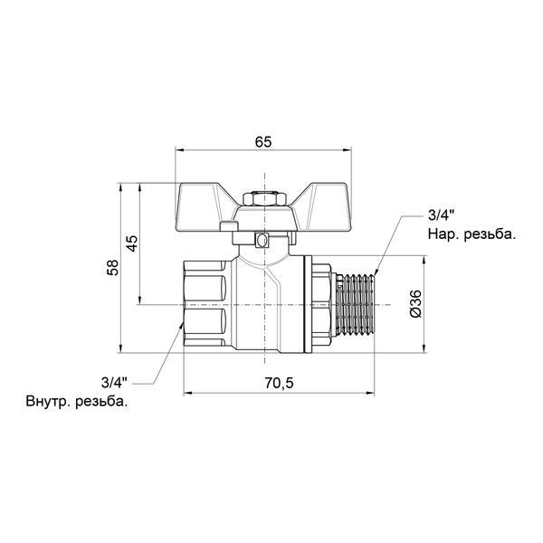 Кран шаровой SD Forte 3/4" ВН для воды (бабочка) SF607W20 фото