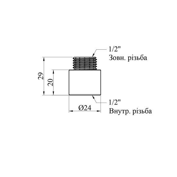 Удлинитель Karro 1/2" ВН, L=20 мм (2 см) хром KR-3209 фото