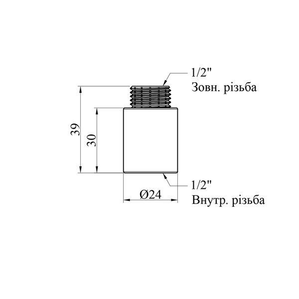 Удлинитель Karro 1/2" ВН, L=30 мм (3 см) хром KR-3209 фото