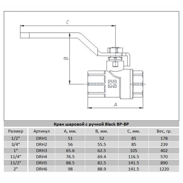 Кран шаровый 1/2" ВВ для воды (ручка) Raftec Black DRH1 фото