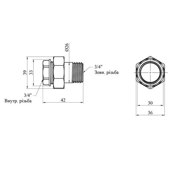 Згін-американка пряма Karro 3/4" ВЗ нікельована KR-3102 фото
