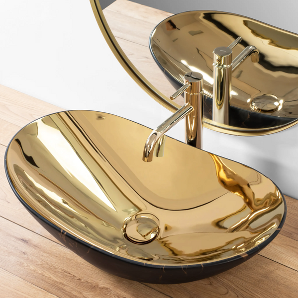 Умывальник (раковина) REA ROYAL IN GOLD MARBLE BLACK MATТ накладной фото