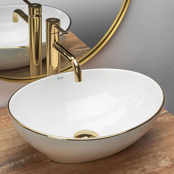 Умивальник (раковина) REA SOFIA GOLD EDGE накладний білий фото
