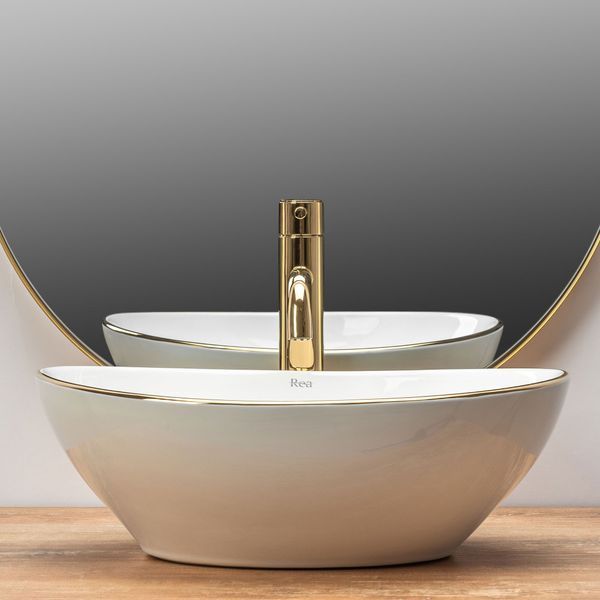 Умивальник (раковина) REA SOFIA GOLD EDGE накладний білий фото