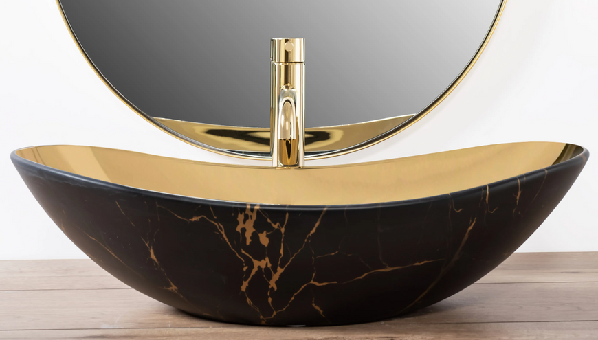 Умывальник (раковина) REA ROYAL IN GOLD MARBLE BLACK MATТ накладной фото