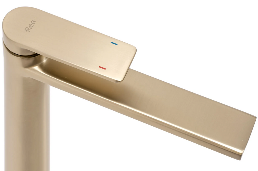 Змішувач для раковини (умивальника) REA VERSO BRUSHED GOLD високий фото