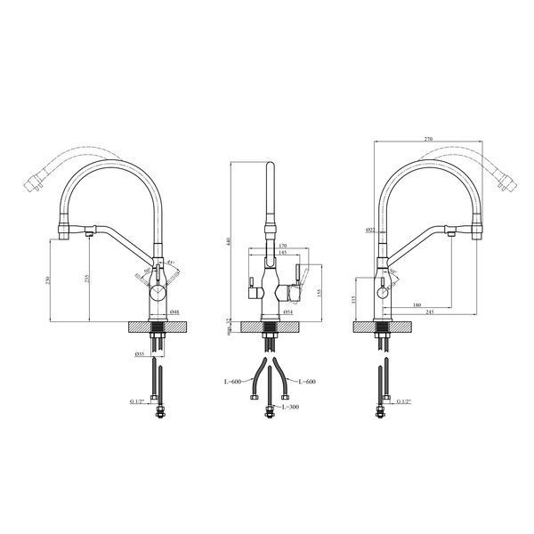 Смеситель для кухни Kroner KRP Kuche - C03816BLK фото