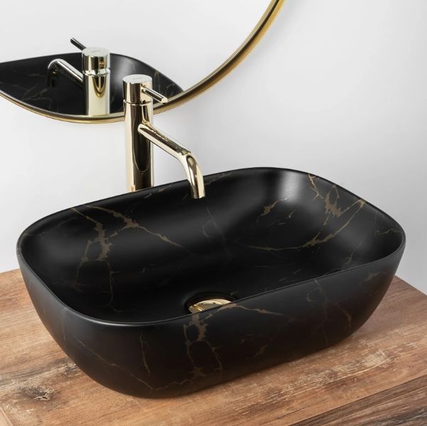 Умивальник (раковина) REA BELINDA BLACK MARBLE MAT накладний чорний матовий фото