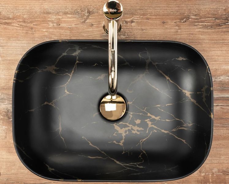 Умивальник (раковина) REA BELINDA BLACK MARBLE MAT накладний чорний матовий фото