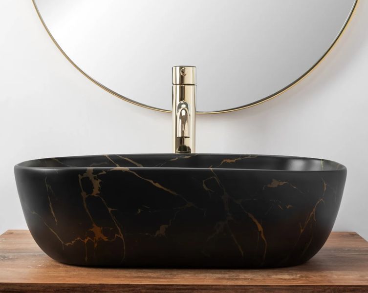 Умивальник (раковина) REA BELINDA BLACK MARBLE MAT накладний чорний матовий фото
