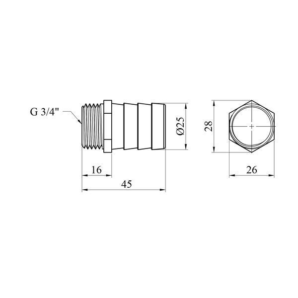 Штуцер Karro 3/4" РЗ, D=25 мм нікельований KR-821 фото