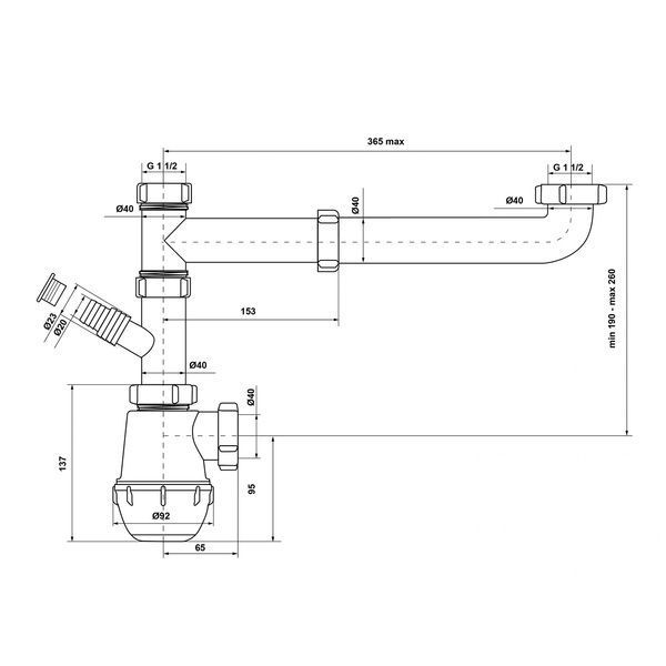 Сифон двойной для кухонной мойки KronoPlast 1 1/2''х40 мм двойной без выпуска, смещенный с отводом для стиральной машины SM50020000 фото