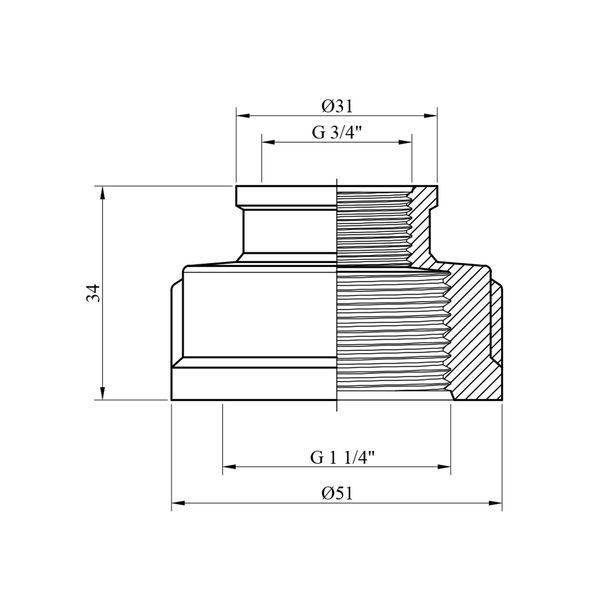 Муфта переходная усиленная LexLine 1 1/4"х3/4" ВВ латунная УК0312-В фото