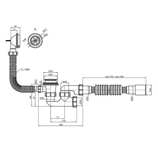 Сифон для ванны Agua BS05K 1 1/2"х40/50 мм с системой Сlick-Сlack, с переливом и ревизией фото
