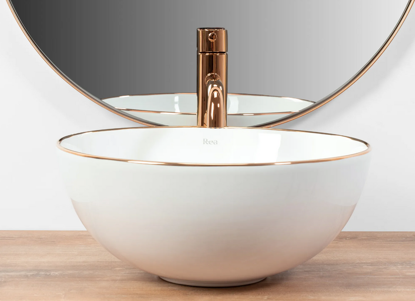 Умивальник (раковина) REA STELLA ROSE GOLD EDGE накладний фото