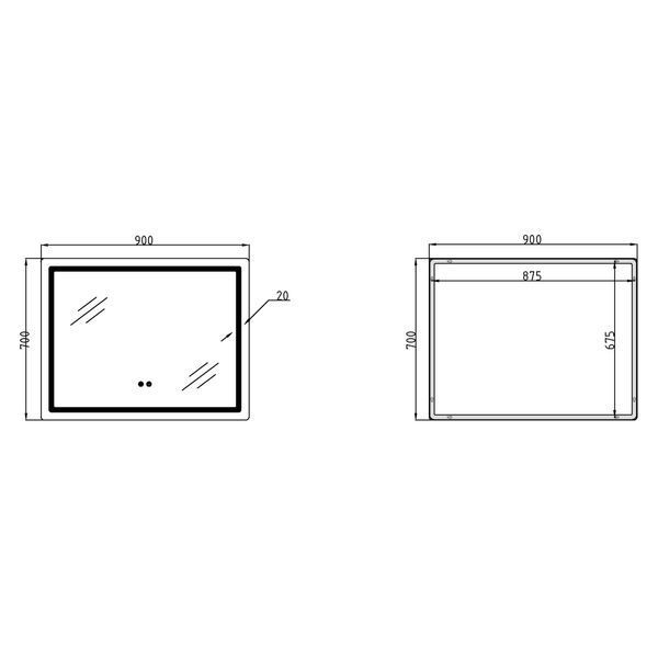 Дзеркало Qtap Mideya (MI2) 900х700 з LED-підсвічуванням Touch, з антизапотіванням, з димером, рег. яскравості QT2078NCF9070 фото