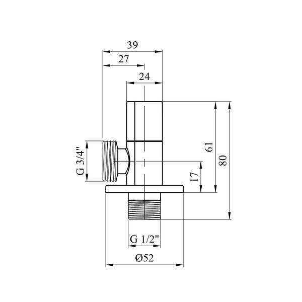 Кран приладовий для підключення Karro 1/2"х3/4" ЗЗ хромований KR-3115 фото