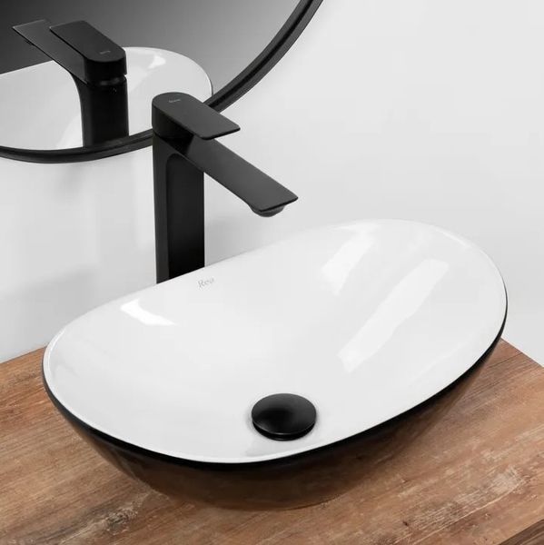 Умивальник (раковина) REA ROYAL MINI BLACK WHITE накладний фото