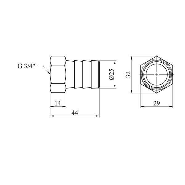 Штуцер Karro 3/4" РВ, D=25 мм нікельований KR-820 фото