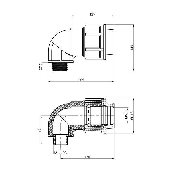 Колено ПЭ STR 63х1 1/2" РН фото