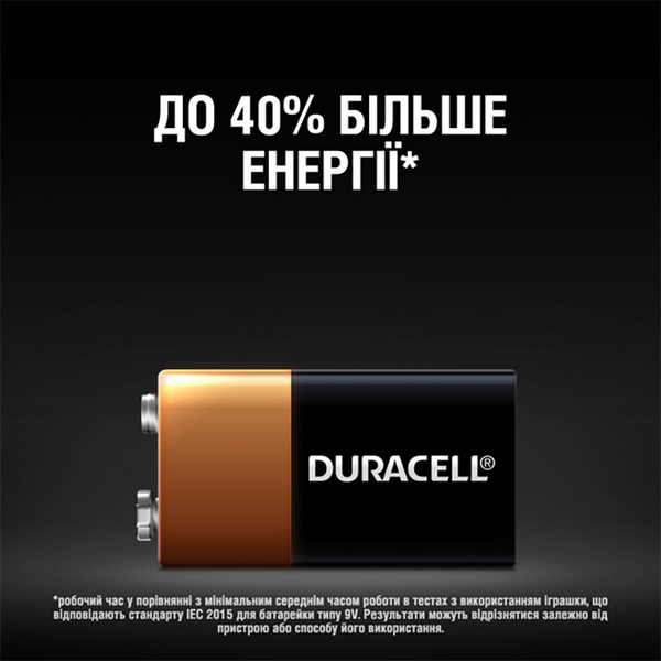 Батарейка лужна Duracell 6LR61/MN1604 9V крона блістер (1шт) фото