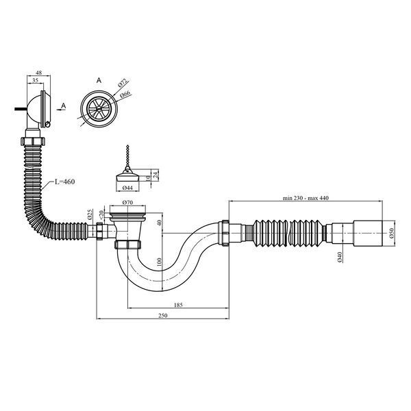 Сифон для ванны Agua BS02 1 1/2"х40/50 мм прямоточный, с переливом фото