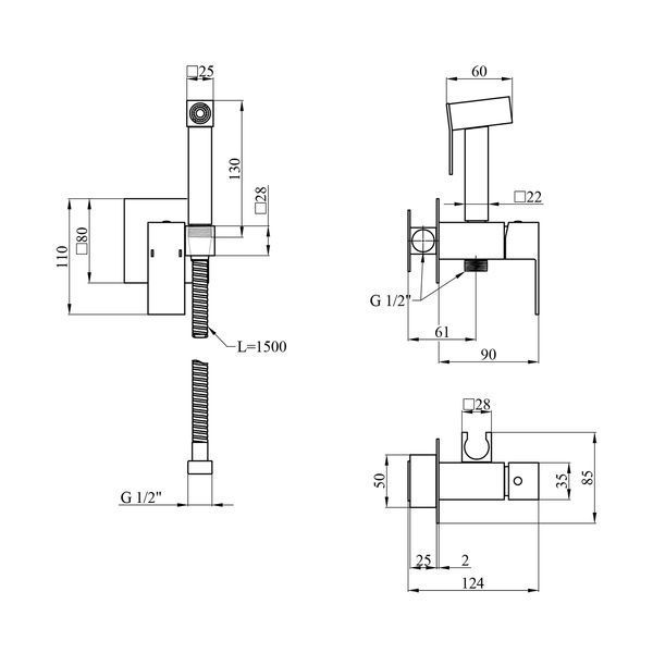 Набор 3 в 1 душова система Kroner Edelstahl Kubus-SCH063 + змішувач Edelstahl Kubus-SCH010 + змішувач Edelstahl Kubus-SCH053 фото