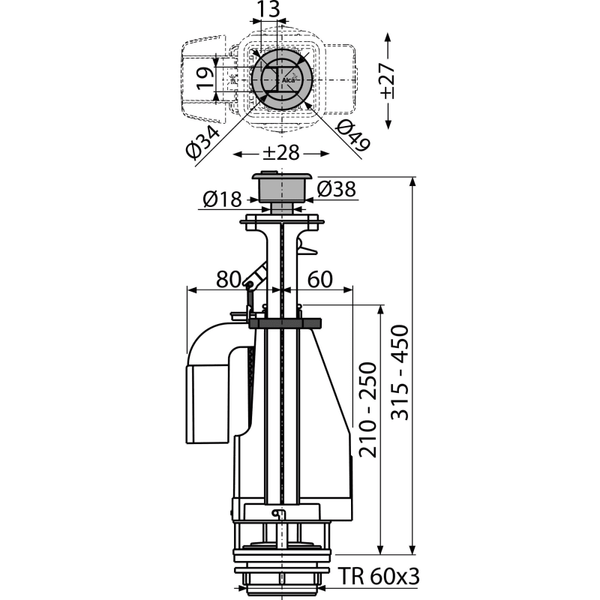 Сливной механизм Alcaplast А08 с двойной кнопкой 3/6L фото