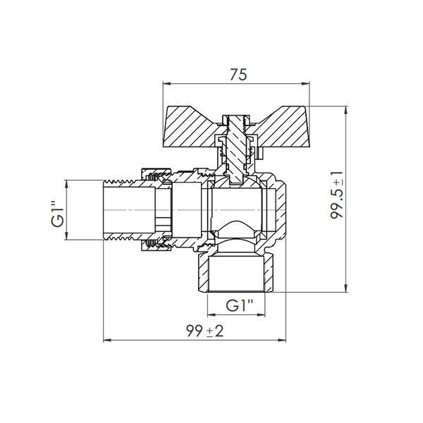 Кран кульовий "Американка" Thermo Alliance 1" кутовий SF221W25 фото