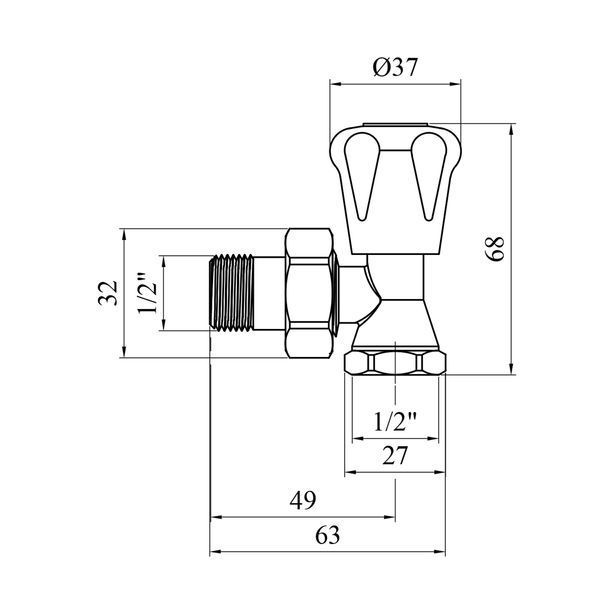 Кран радіаторний верхній кутовий Karro 1/2" ВЗ нікельований KR-303 фото